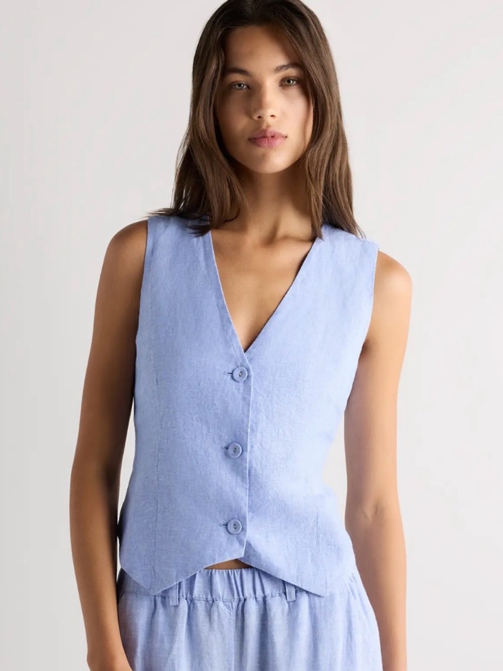 QUINCE 100% EUROPEAN LINEN VEST IN FRENCH BLUE SIZE LARGE